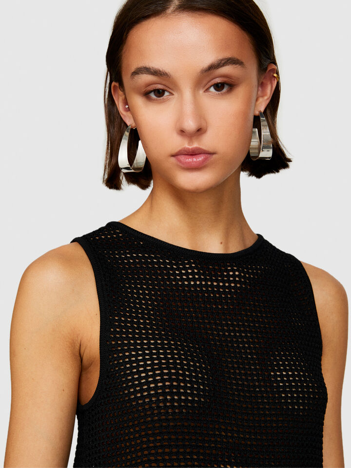Perforated tank top with fringe - women's tops - Black | Sisley image number 5